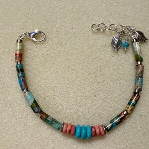 Tribal/Boho Imperial Jasper, Turquoise. And Orangey-red Howlite